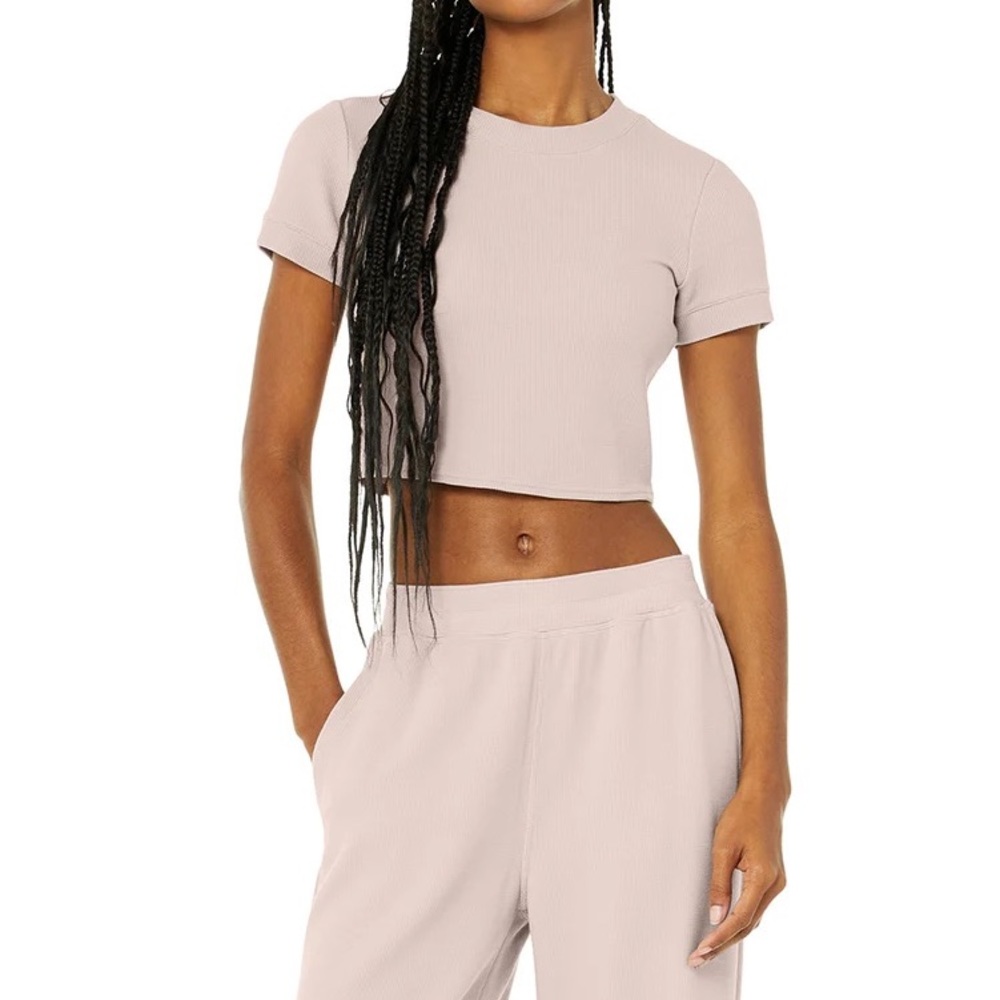 Micro Waffle Sierra Short Sleeve Top Dusty Pink XS